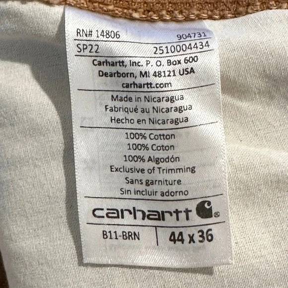 Carhartt Mens 44x36 Brown Duck Canvas Utility Work Pants Loose Fit BN0011-M - Picture 10 of 14